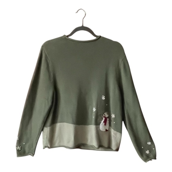 Wool/angora blend Snowman Embroidered zip front sweater cardigan. Sz. PL. - Picture 2 of 4